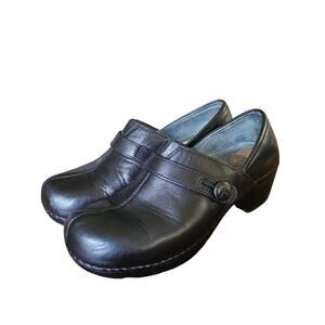 Dansko Solstice Black Leather Professional Work Clogs Comfort Shoes Button 39 /9